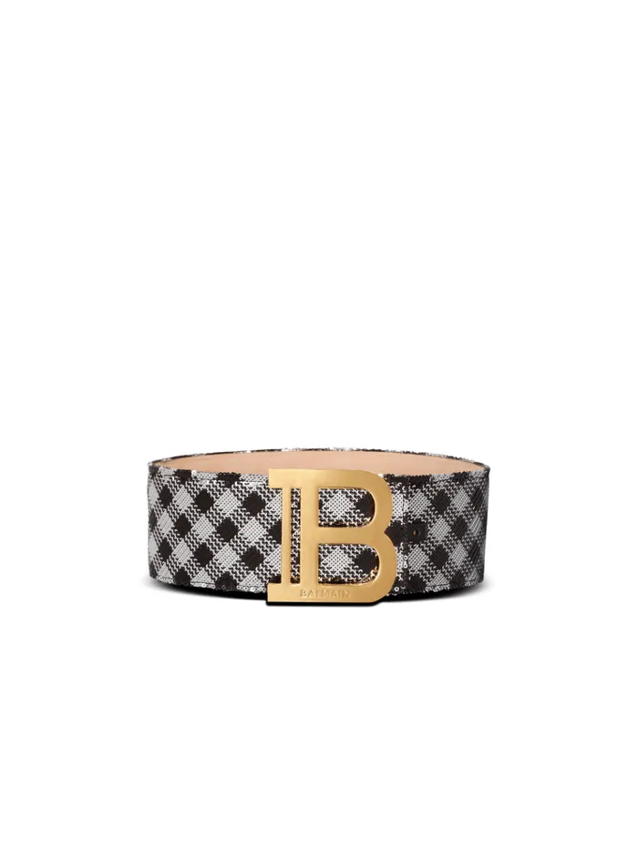 Gingham Embroidered BBelt Black Women Balmain Belts