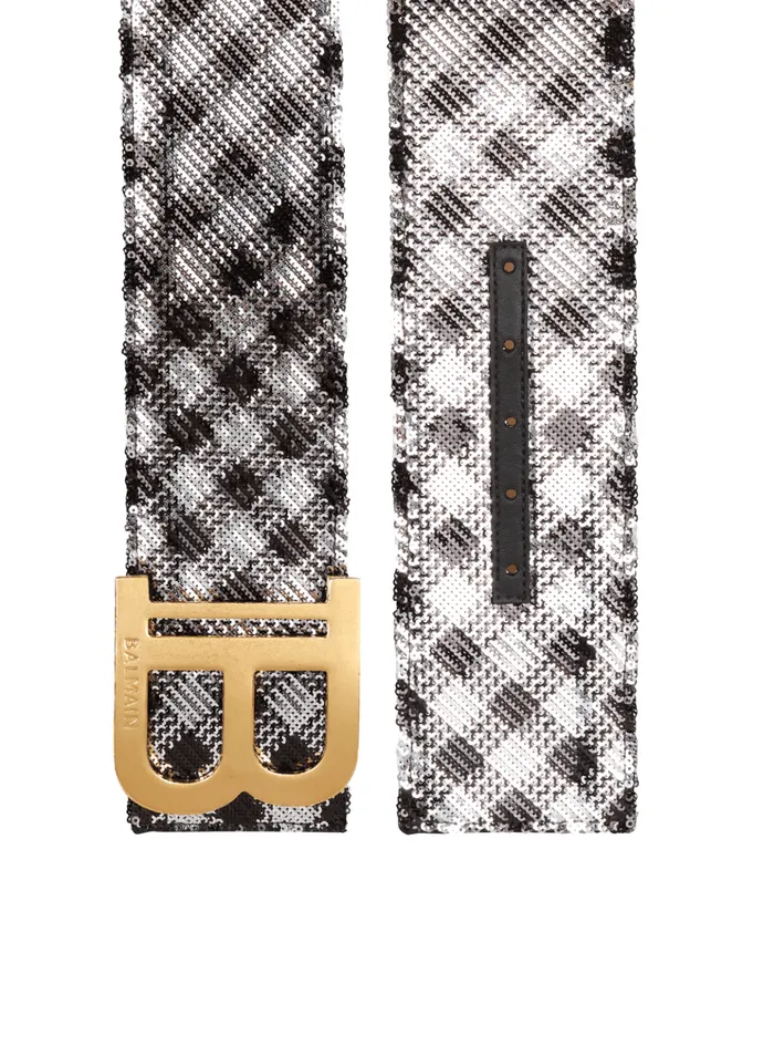 Gingham Embroidered BBelt Black Women Balmain Belts