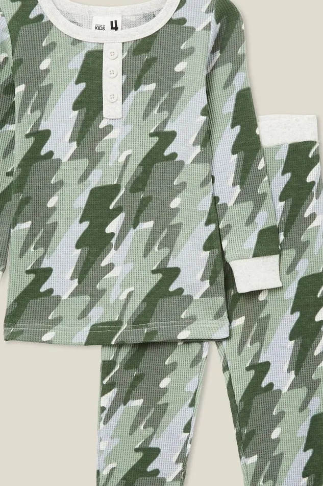 Girls 214Boys 214 Sleepwear Cotton On Rowan Long Sleeve Pyjama Set Oatmeal Marlelightning Bolt Camo