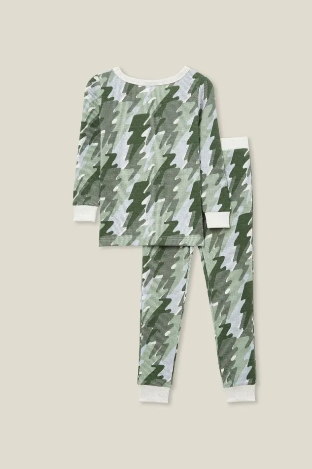 Girls 214Boys 214 Sleepwear Cotton On Rowan Long Sleeve Pyjama Set Oatmeal Marlelightning Bolt Camo