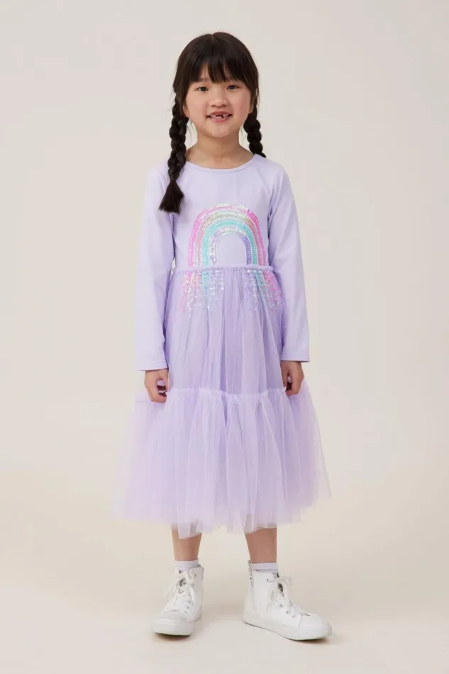 Girls 214 Dresses Cotton On Iris Long Sleeve Dress Vintage Lilacrainbow