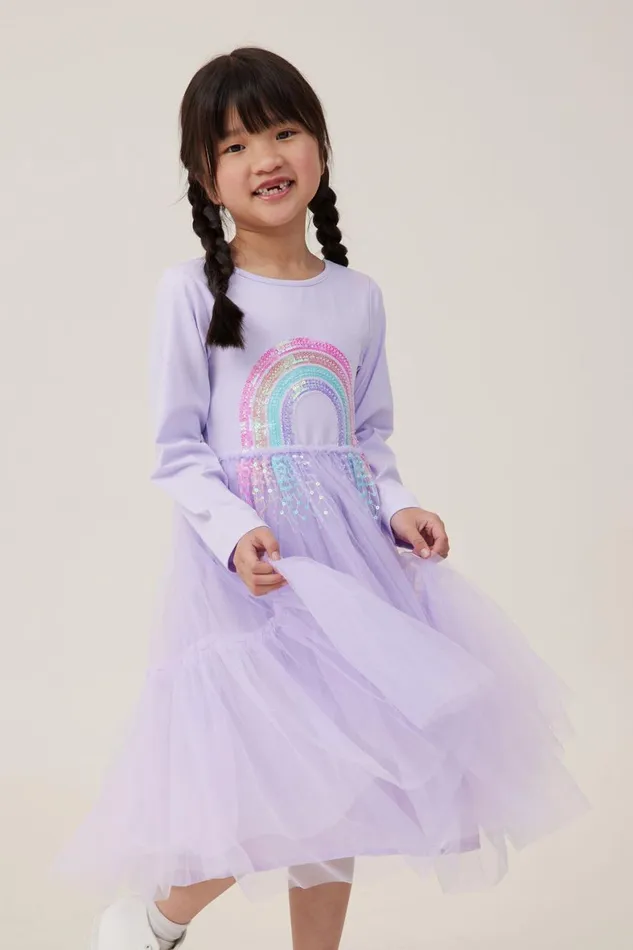 Girls 214 Dresses Cotton On Iris Long Sleeve Dress Vintage Lilacrainbow