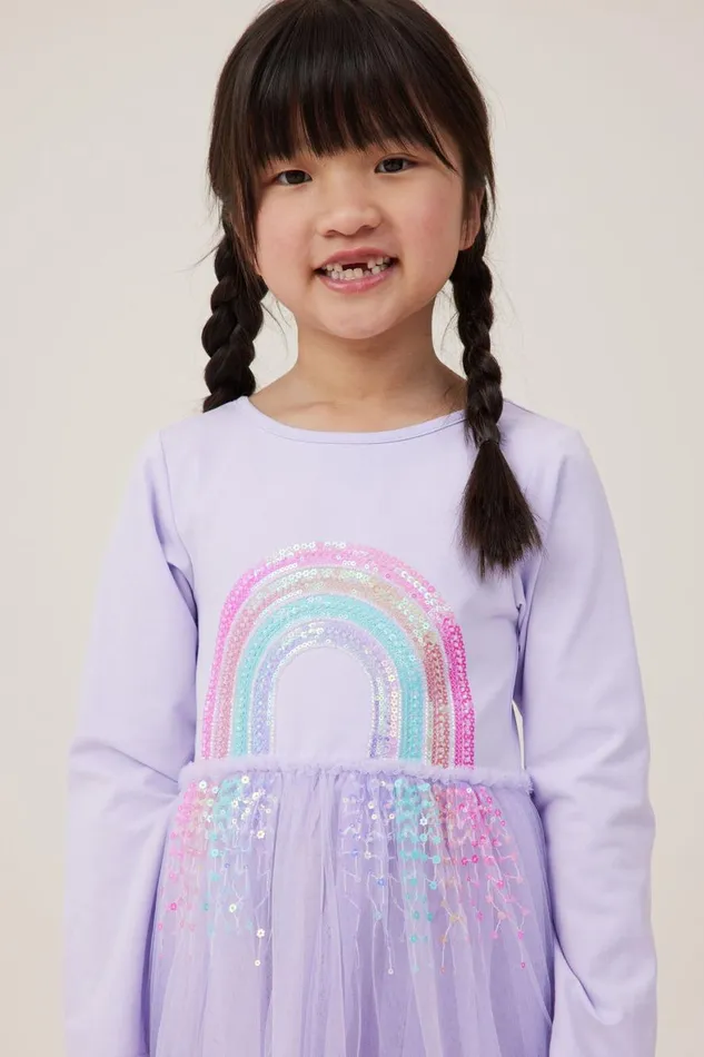 Girls 214 Dresses Cotton On Iris Long Sleeve Dress Vintage Lilacrainbow