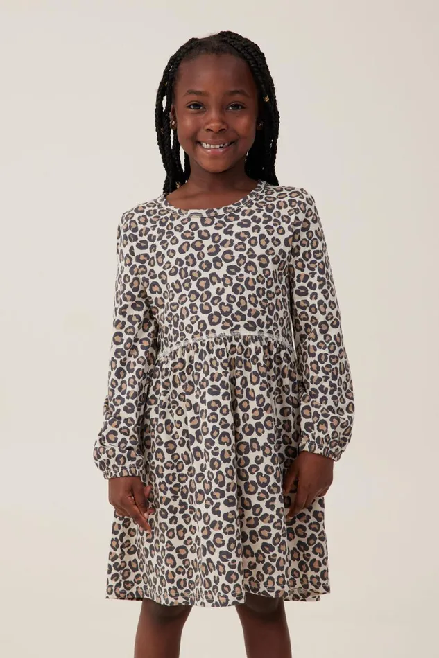 Girls 214 Dresses Cotton On Savannah Long Sleeve Dress Rainy Dayleo Leopard