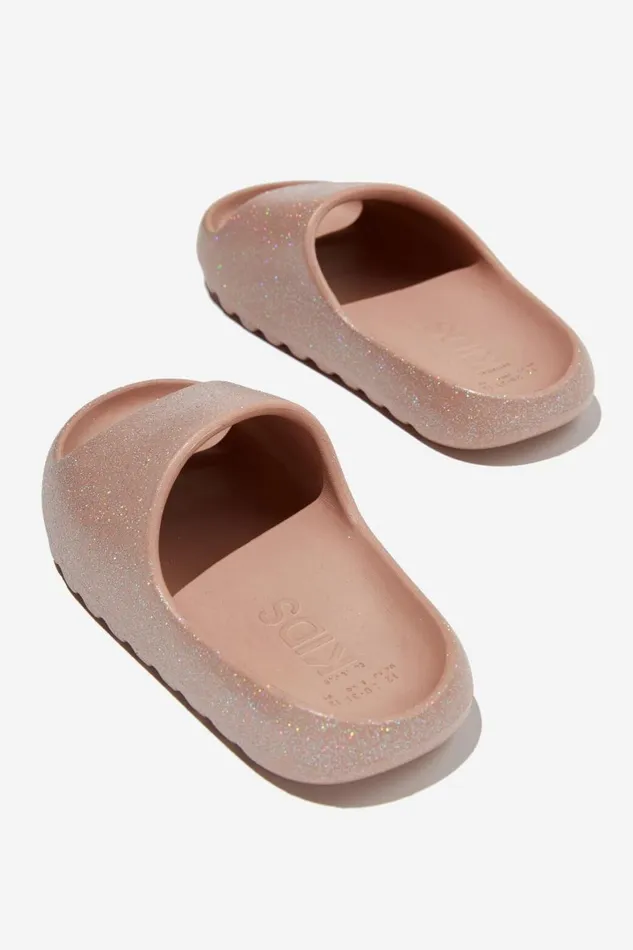 Girls 214 Flats and Sandals Cotton On Sunny Beach Slide Rose Gold Glitter