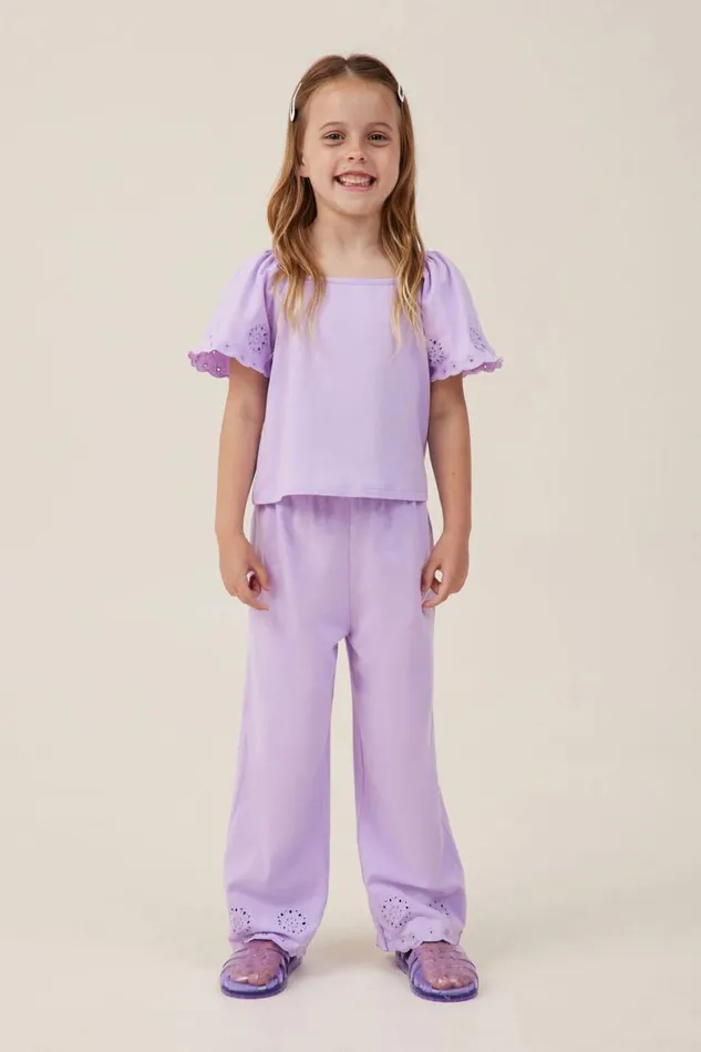Girls 214 Leggings Pants and Jeans Cotton On Piper Broderie Pant Lilac Drop