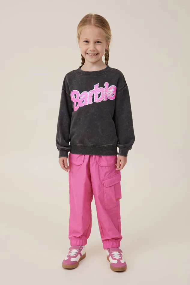 Girls 214 Sweatshirts and Sweatpants Cotton On License Dusty Fleece Crew Neck Lcn Mat Barbie Logophantom Wash