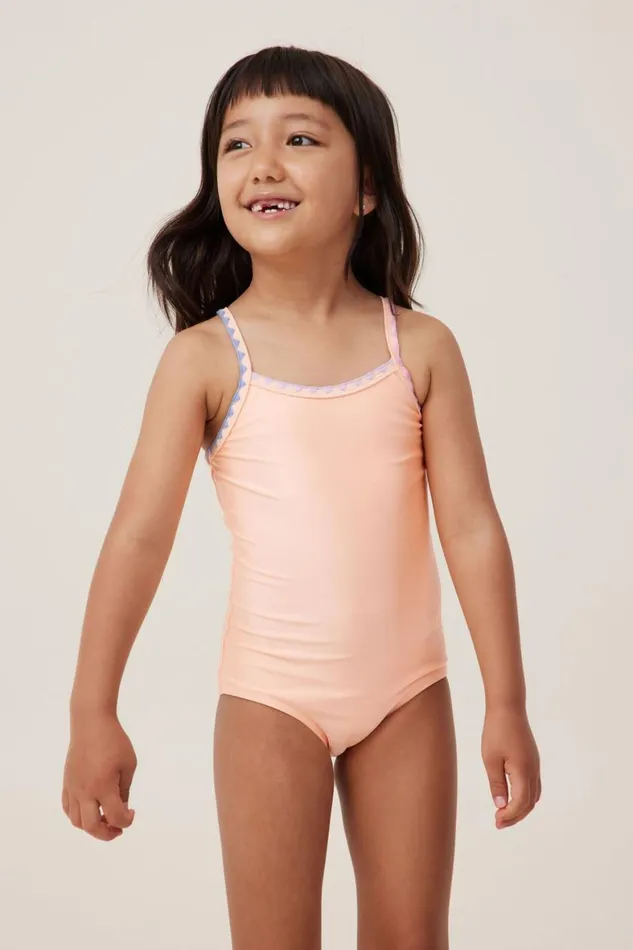 Girls 214 Swimwear Cotton On Eloise One Piece Tropical Orange