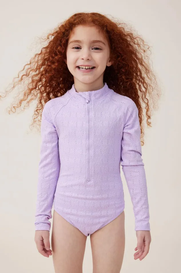 Girls 214 Swimwear Cotton On Lydia One Piece Lilac Drop Broderie