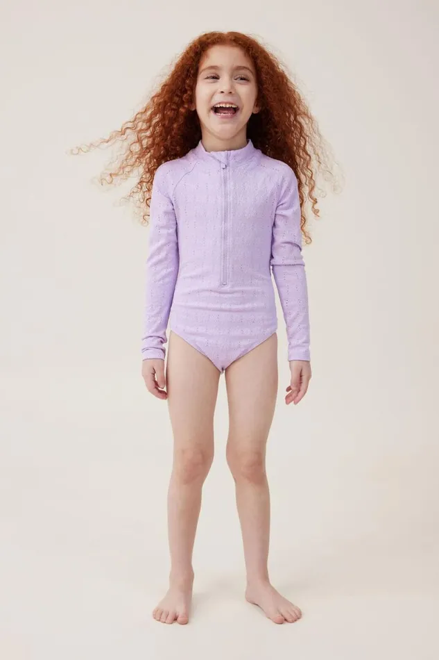 Girls 214 Swimwear Cotton On Lydia One Piece Lilac Drop Broderie