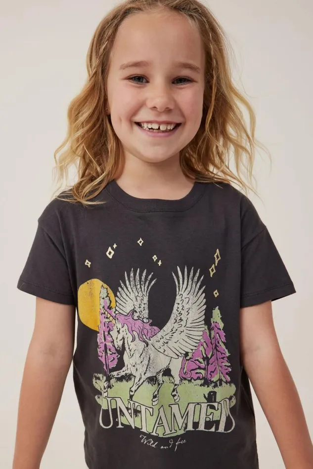 Girls 214 Tops and TShirts Cotton On Poppy Short Sleeve Print Tee Phantomuntamed Unicorn