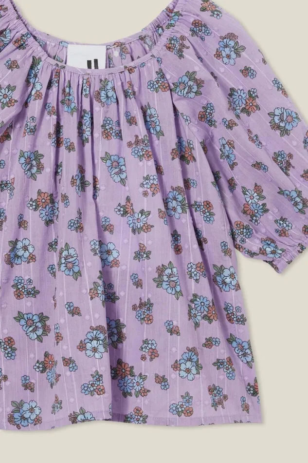 Girls 214 Tops and TShirts Cotton On Willow Short Sleeve Top Lilac Dropava Ditsy