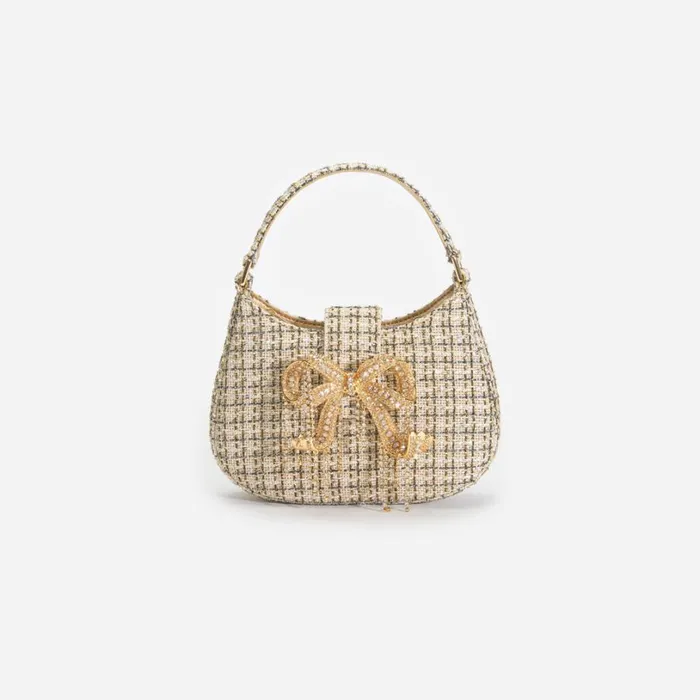 Gold Boucle Crescent Bag Women Self Portrait Micro