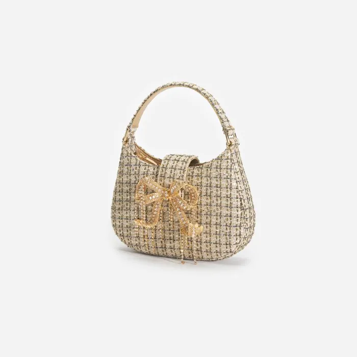 Gold Boucle Crescent Bag Women Self Portrait Micro Gold Boucle Crescent Bag Women Self Portrait Micro