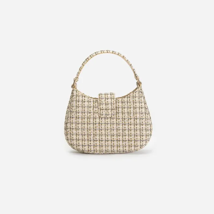 Gold Boucle Crescent Bag Women Self Portrait Micro Gold Boucle Crescent Bag Women Self Portrait Micro