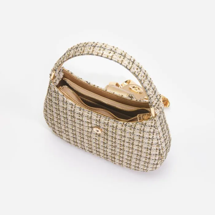 Gold Boucle Crescent Bag Women Self Portrait Micro Gold Boucle Crescent Bag Women Self Portrait Micro