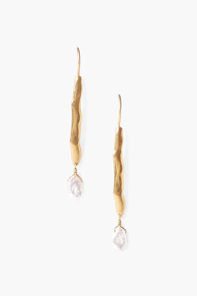 Gold Wave Pearl Drop Earrings White Women Chan Luu Earrings