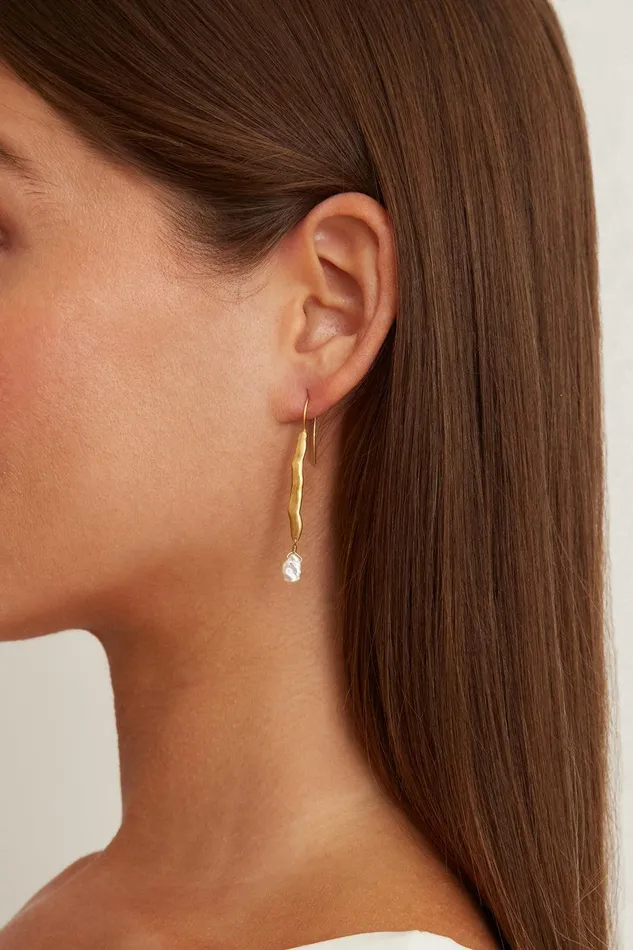 Gold Wave Pearl Drop Earrings White Women Chan Luu Earrings