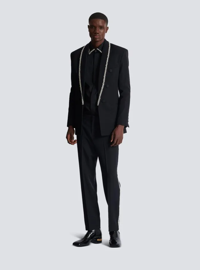 Grain De Poudre Jacket With Embroidered Collar Black Men Balmain Jackets And Blazers