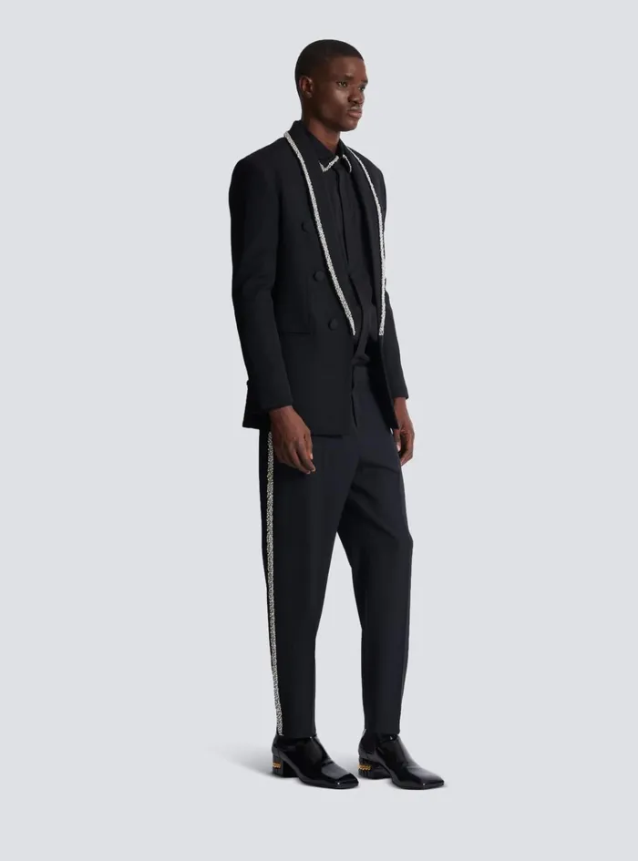 Grain De Poudre Jacket With Embroidered Collar Black Men Balmain Jackets And Blazers