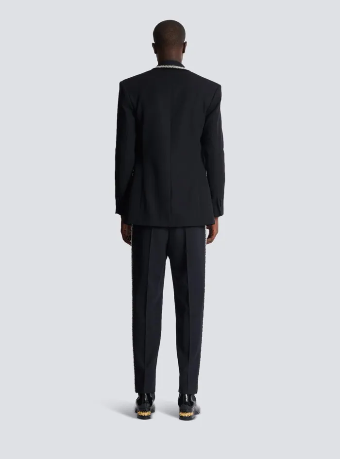 Grain De Poudre Jacket With Embroidered Collar Black Men Balmain Jackets And Blazers