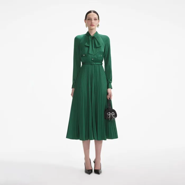 Green Satin Midi Dress Women Self Portrait Dresses
