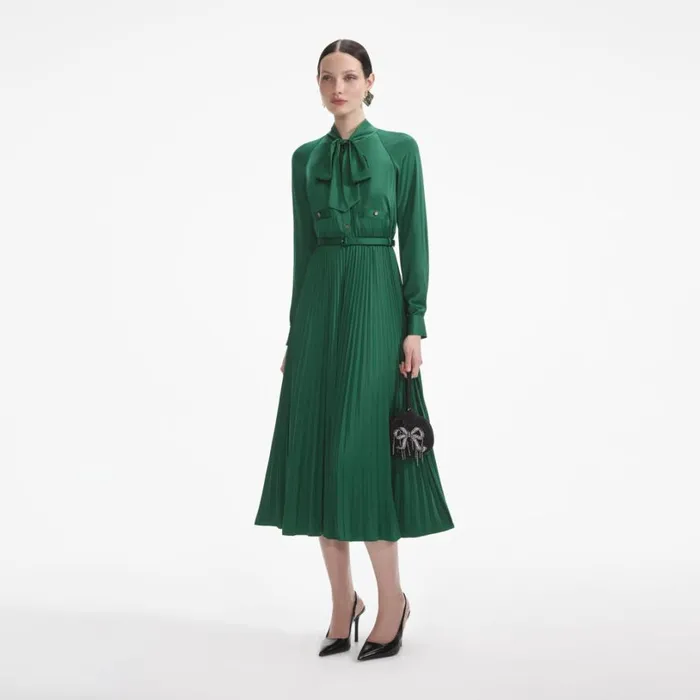 Green Satin Midi Dress Women Self Portrait Dresses Green Satin Midi Dress Women Self Portrait Dresses