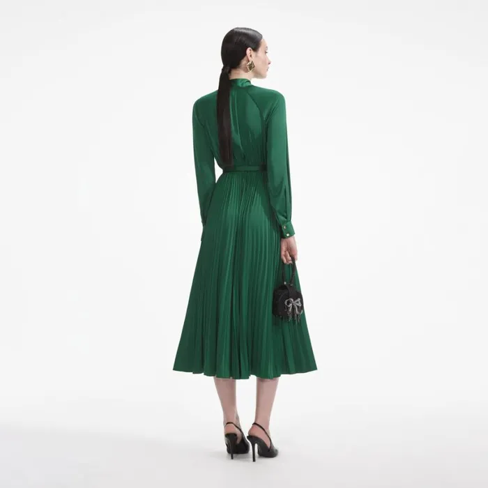 Green Satin Midi Dress Women Self Portrait Dresses Green Satin Midi Dress Women Self Portrait Dresses