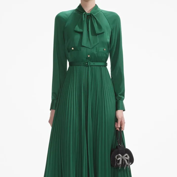 Green Satin Midi Dress Women Self Portrait Dresses Green Satin Midi Dress Women Self Portrait Dresses