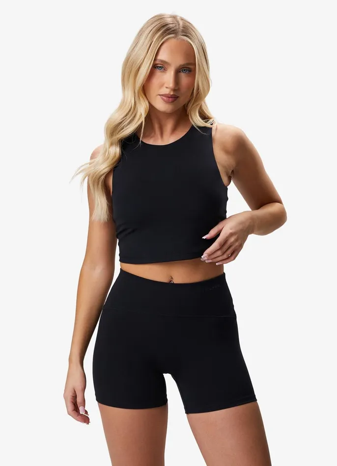 Gym King Gymwear Women Peach Luxe High Neck Tank 8211 Black Luxe