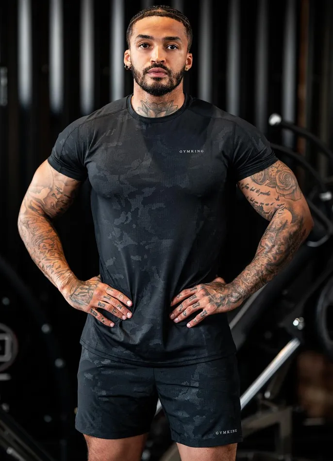 Gym King TShirts Men Debossed Camo SS Tee 8211 Black