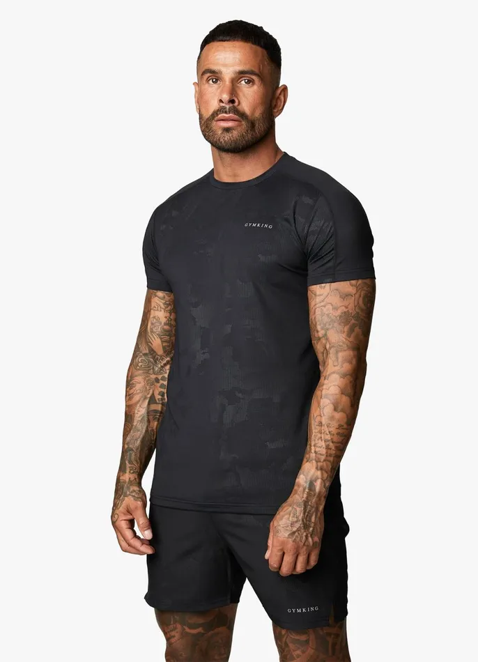 Gym King TShirts Men Debossed Camo SS Tee 8211 Black