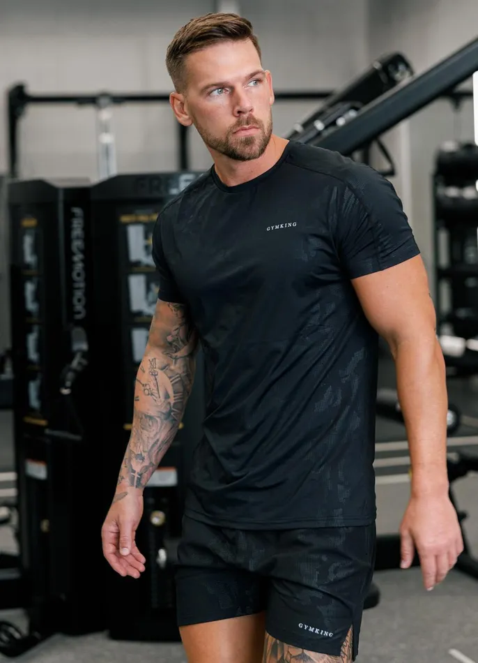 Gym King TShirts Men Debossed Camo SS Tee 8211 Black