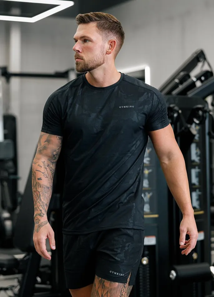 Gym King TShirts Men Debossed Camo SS Tee 8211 Black