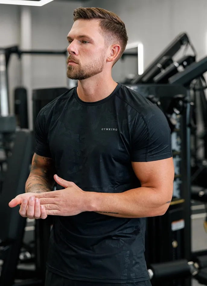 Gym King TShirts Men Debossed Camo SS Tee 8211 Black