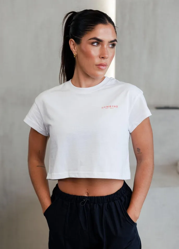 Gym King Tops and TShirts Women Established Cropped Tee 8211 WhiteRed