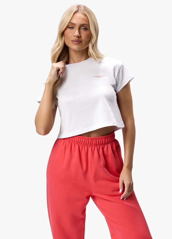 Gym King Tops and TShirts Women Established Cropped Tee 8211 WhiteRed