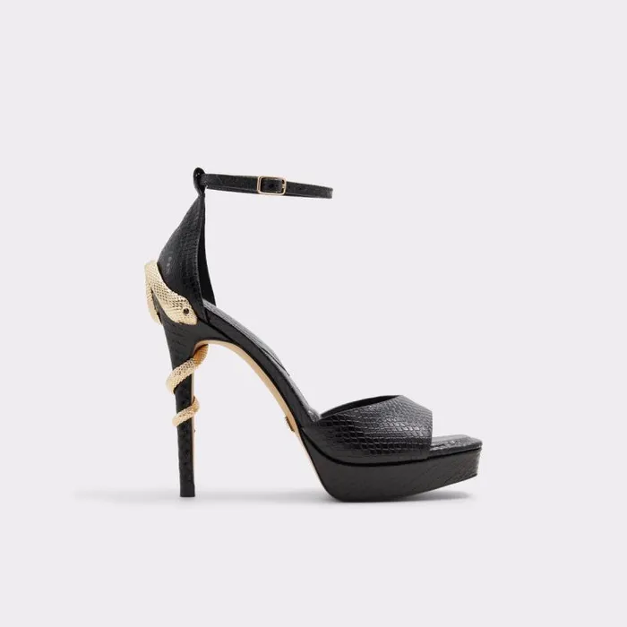 Heels Women ALDO Medusa Black Strappy Sandal