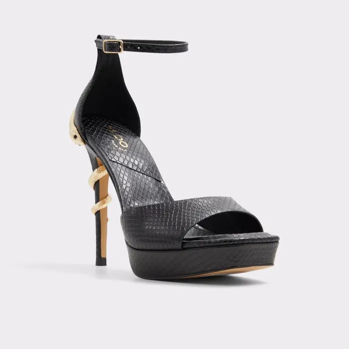 Heels Women ALDO Medusa Black Strappy Sandal