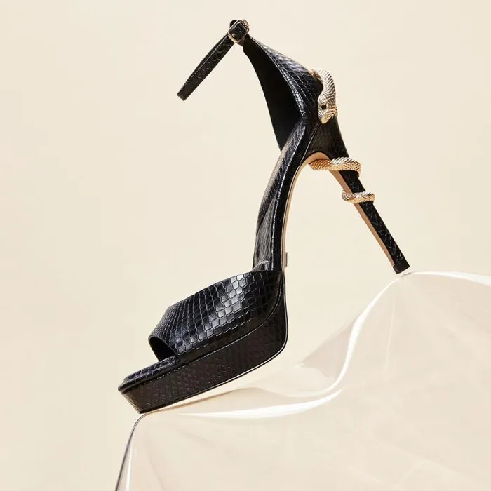 Heels Women ALDO Medusa Black Strappy Sandal
