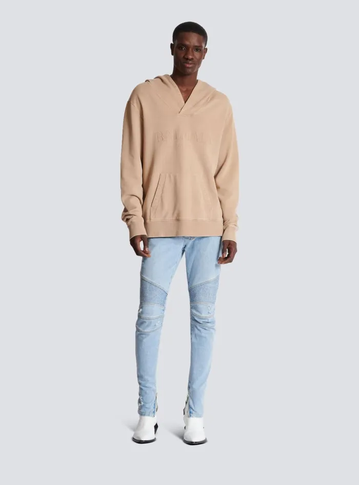 Hoodie With Vintage Embroidery Beige Men Balmain Sweatshirts