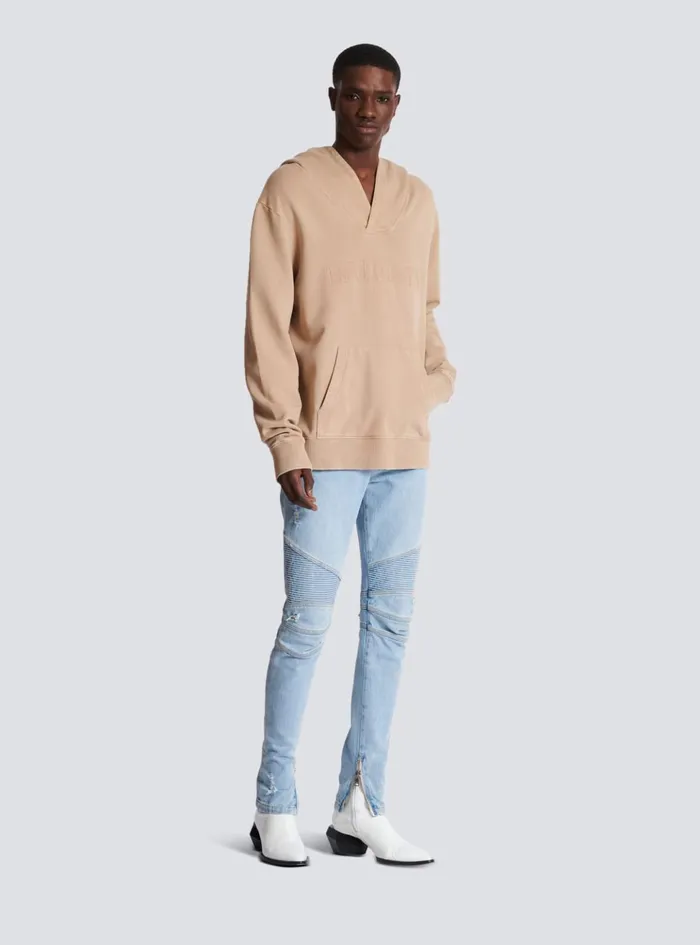 Hoodie With Vintage Embroidery Beige Men Balmain Sweatshirts