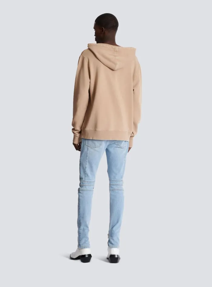 Hoodie With Vintage Embroidery Beige Men Balmain Sweatshirts