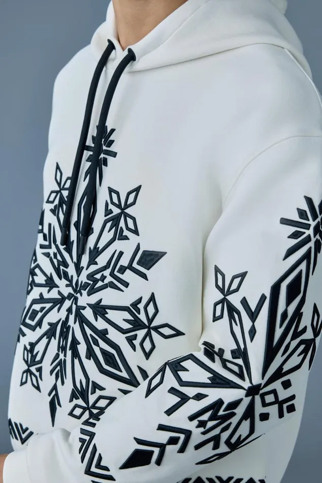 Hoodies and Tops Men Mackage OLSEN Snowflake Embroidery Hoodie Creamblack Hoodies and Tops Men Mackage OLSEN Snowflake Embroidery Hoodie Creamblack