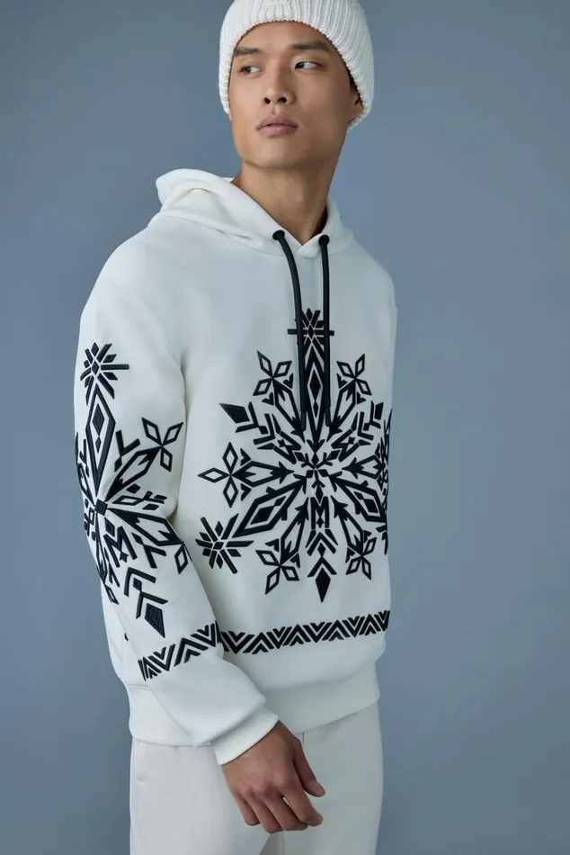 Hoodies and Tops Men Mackage OLSEN Snowflake Embroidery Hoodie Creamblack Hoodies and Tops Men Mackage OLSEN Snowflake Embroidery Hoodie Creamblack