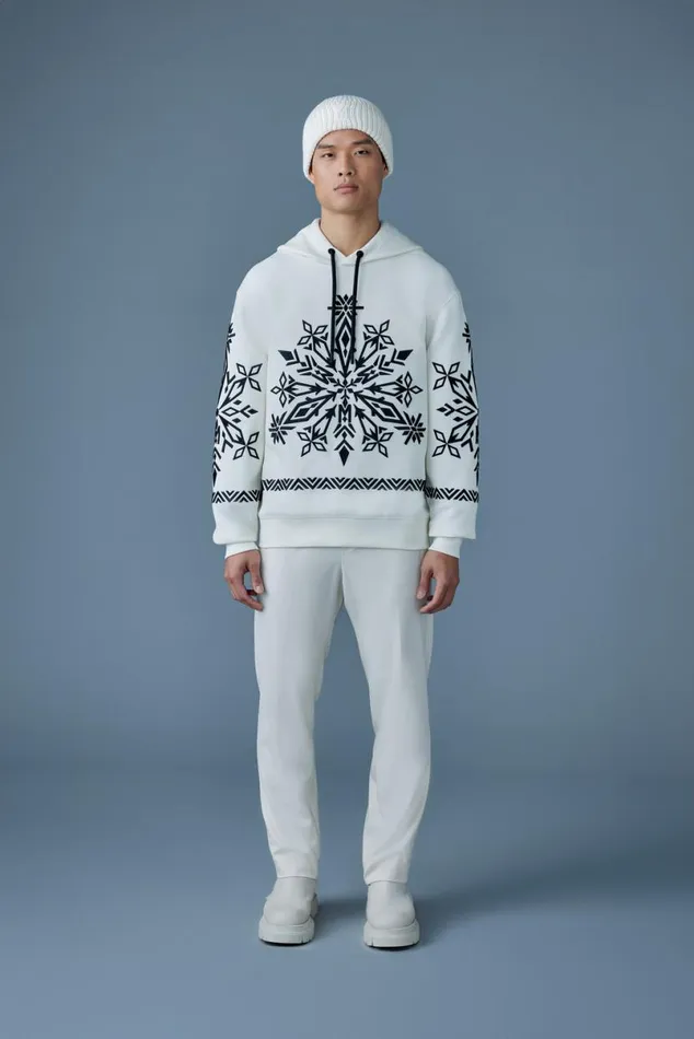 Hoodies and Tops Men Mackage OLSEN Snowflake Embroidery Hoodie Creamblack Hoodies and Tops Men Mackage OLSEN Snowflake Embroidery Hoodie Creamblack