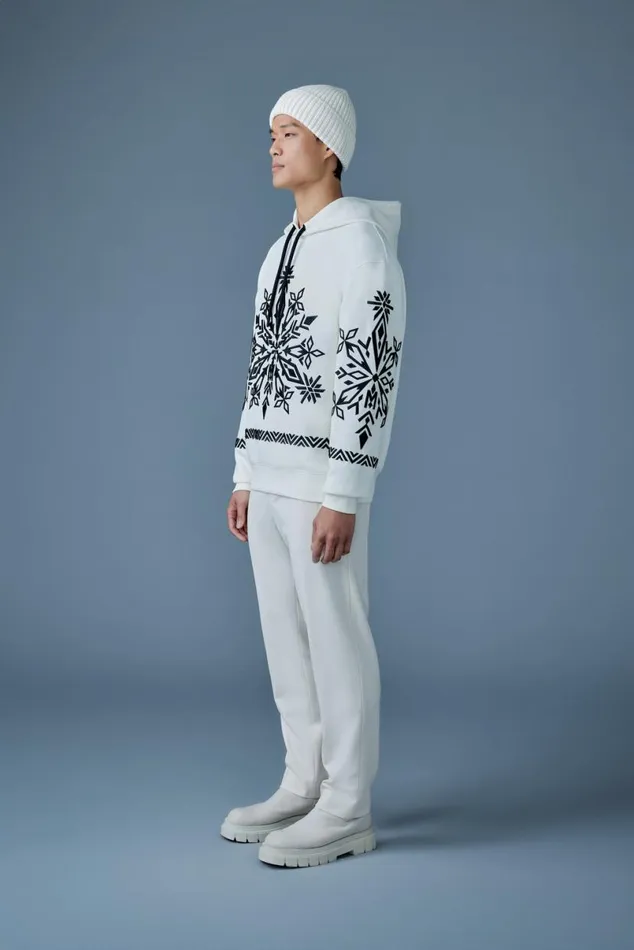 Hoodies and Tops Men Mackage OLSEN Snowflake Embroidery Hoodie Creamblack Hoodies and Tops Men Mackage OLSEN Snowflake Embroidery Hoodie Creamblack