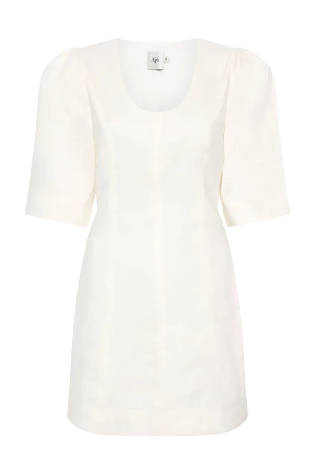 Hunter Twisted Mini Dress Ivory Women Aje White Dresses