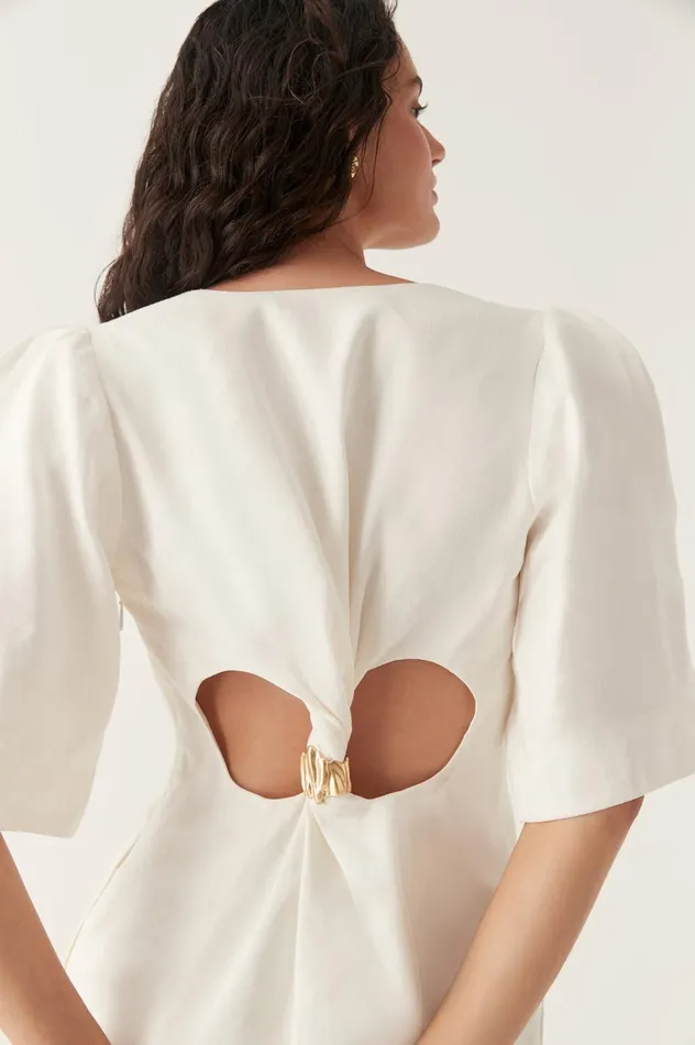 Hunter Twisted Mini Dress Ivory Women Aje White Dresses