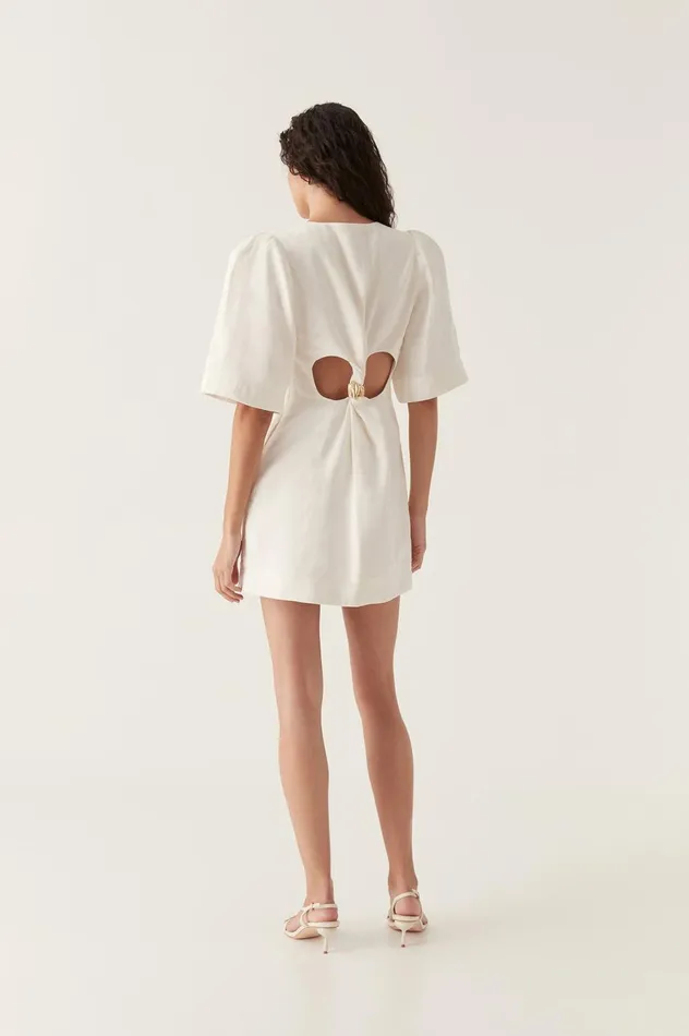 Hunter Twisted Mini Dress Ivory Women Aje White Dresses